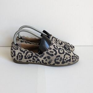 Lucky Brand Cloeey Leopard Leather Slip On Scalloped Flats Women's Size 7